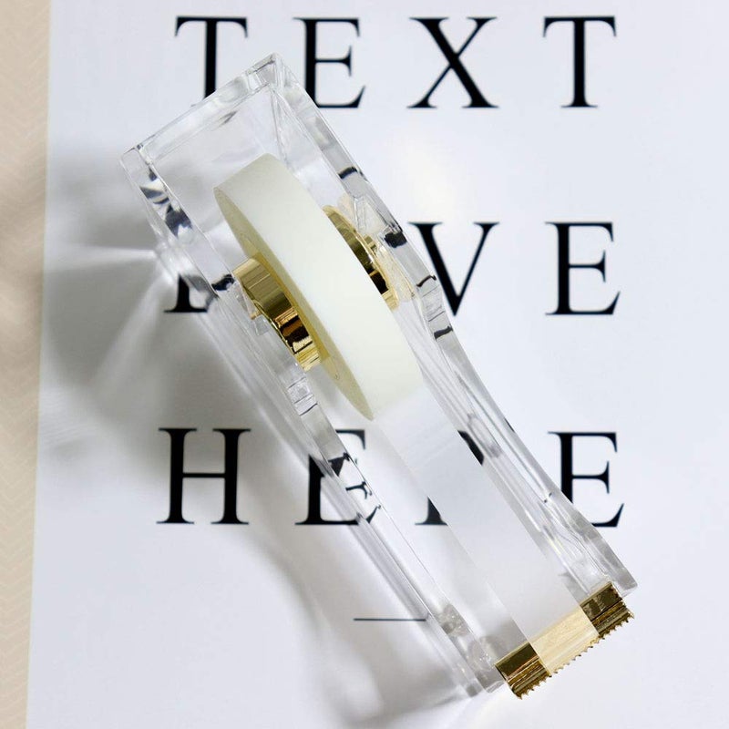 Multibey Clear Acrylic Gold 1 Inch Core Desktop Adhesive Tape Dispenser Cutter with Tape Office School Gift Idea (Gold) - Image 3